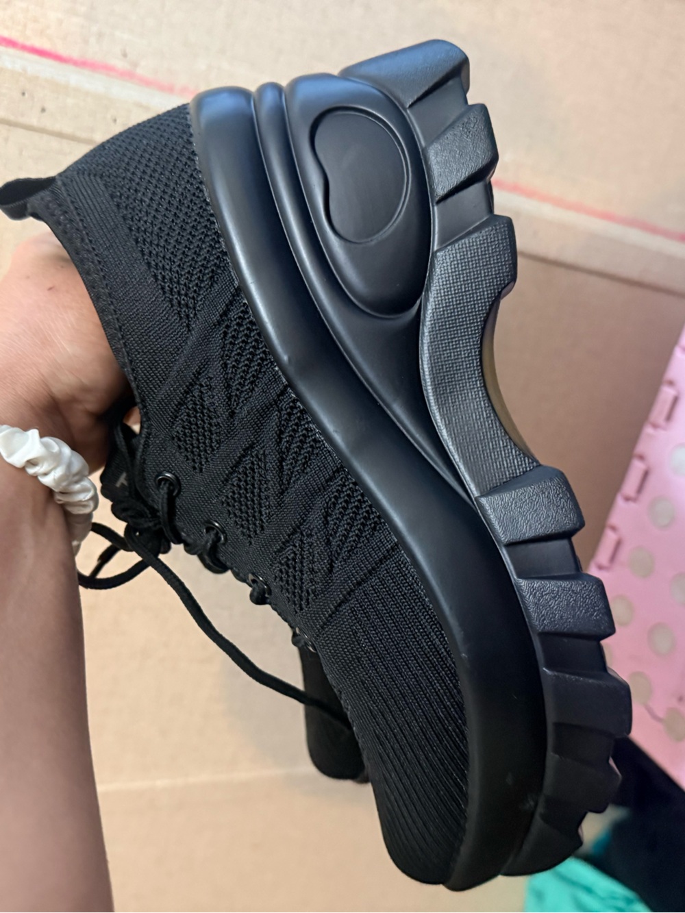 Source Unknown Black Knit Platform Lace-Up Sneakers